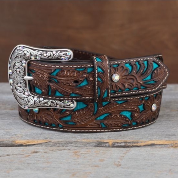 New Ariat Womens Artesia  Brown Belt with Turquoise Inlay A1513402 Size medium - Picture 1 of 5